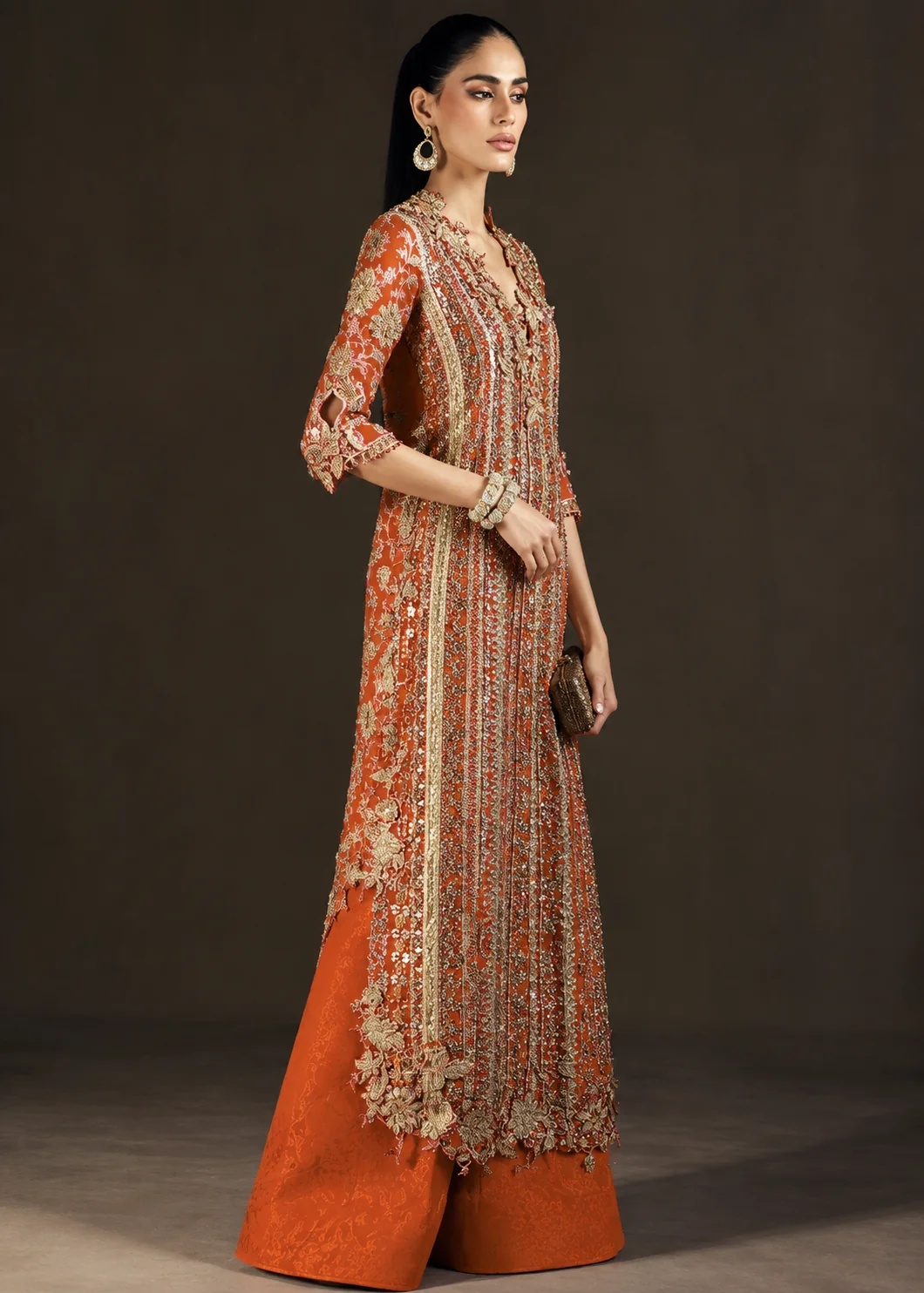 ORANGE ZEST GLAM - SANA SAFINAZ clothing in gold, orange, silver…